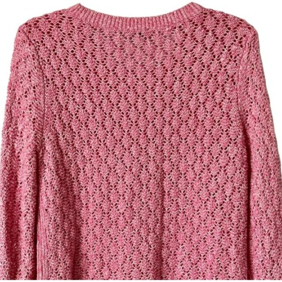 Talbots Pointelle Crewneck Sweater - Aurora Pink/White - M - Picture 6 of 10